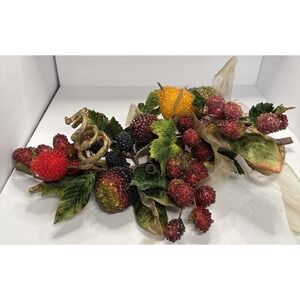 VTG Large Beaded Sugar Frosted Fruit Velvet Leaf Table Scape Centerpiece Cottage